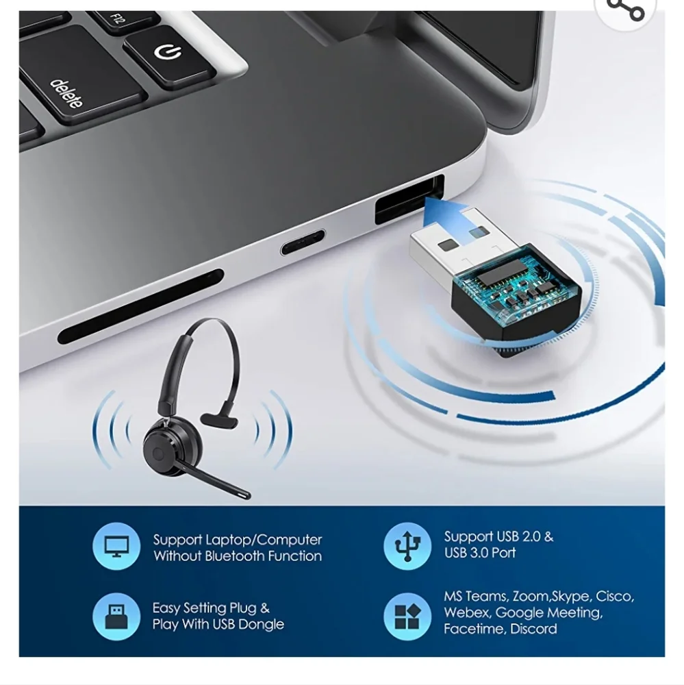 Mopchnic Bluetooth Headset, Wireless Headset w Microphone AI Noise Canceling - Picture 3 of 13